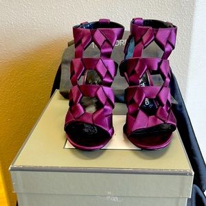 Tom Ford Silk Sandal Leather Detail Steel Heel Sz 38
